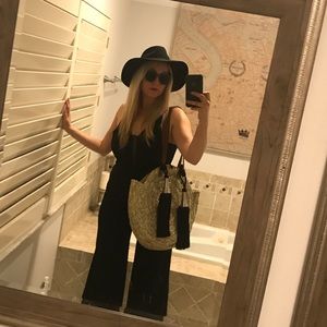 Woven straw bag with tassels and fringe- statement